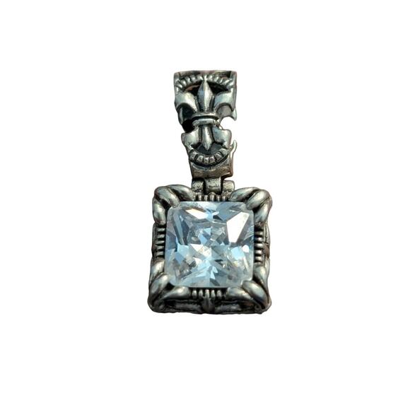 Vtg Designer Silpada "Uptown" CZ Sterling Silver Fleur de Lis Enhancer Pendant - Picture 2 of 8